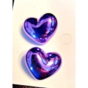 3D puffy purple metallic heart balloon stud earrings